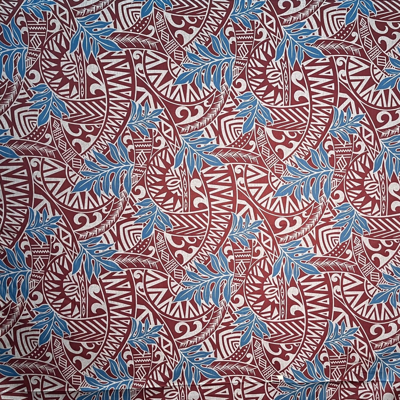 1 Yard Traditional Polynesian Tattoo Philodendron Leaves Chambray Denim Look Fabric For Apparel 60 Inch